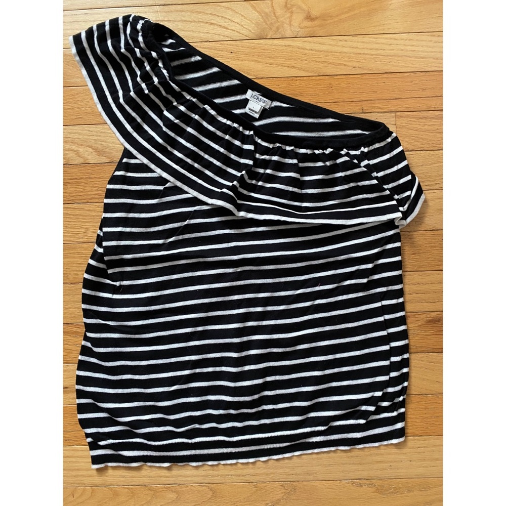 J. Crew One Shouldered Striped Ruffle Sweater